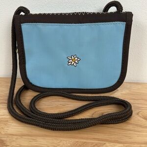 Blue and Brown Crossbody Bag with Daisy Embroidery